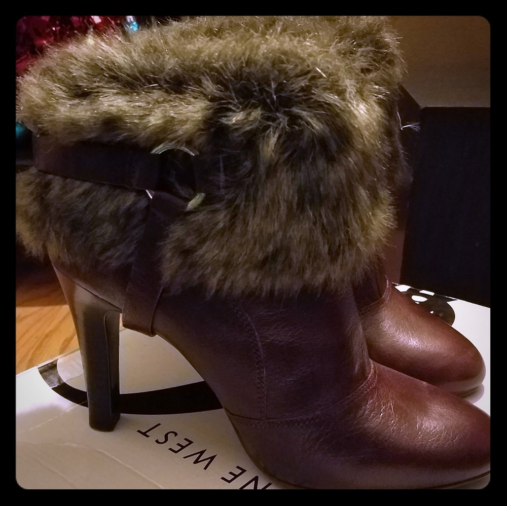 Brown Geniune Leather fur ankle Boots